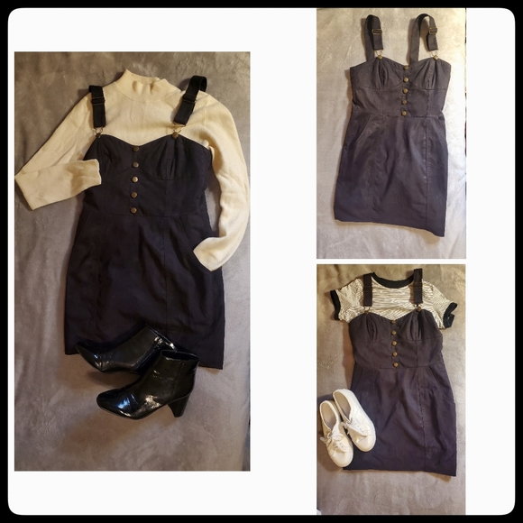Suede Overall Strap Dress - Picture 1 of 4